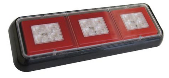 LUCIDITY GLO TRAC LED Combination Rear Lamp 12V-24V (D.I./Stop-Tail/Rev.) - Multiple rectangles with clear lens, red/amber/white LEDs 26057ARC-V
